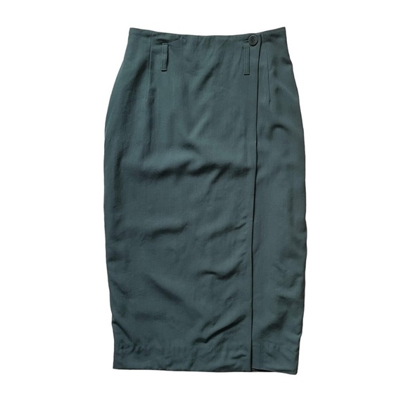 Vintage Army Olive Green High Waist Midi Wrap Skirt with Belt Loops Medium - Picture 1 of 4